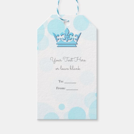 Blue Crown & Stippen Royal verjaardagsfeestje Cadeaulabel (Voorkant)