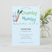 Blue Crunchy Munchy Bunny Birthday Party Cute Boy Kaart (Staand voorkant)