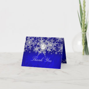 Blue Crystal Pearl Snowflake Carte de remerciement