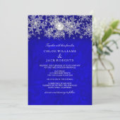 Blue Crystal Pearl Snowflake Silver Winter Wedding Kaart (Staand voorkant)