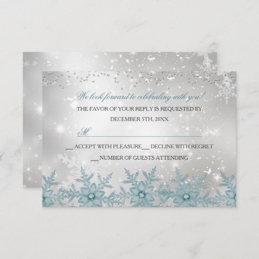 Blue Crystal Snowflake fête de Noël RSVP (Devant / Derrière)