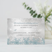Blue Crystal Snowflake Kerstfeest RSVP Kaartje (Staand voorkant)