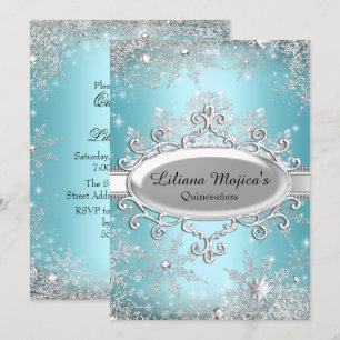Blue Crystal Snowflake Princess Quinceanera Kaart