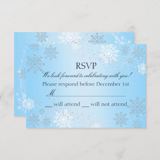 Blue Crystal Snowflake Winter Wonderland RSVP (Devant / Derrière)