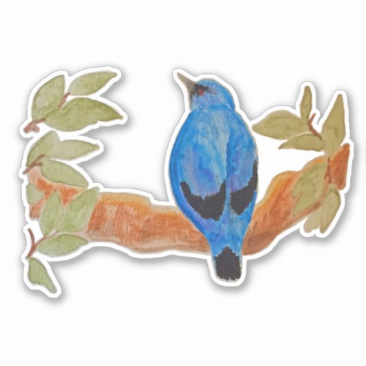 Blue Cuckooshrike Waterverf Bird Sticker (Voorkant)