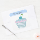 Blue Cupcake Bedankt Vierkante Sticker (Envelop)