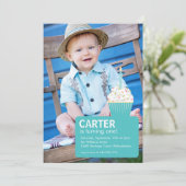 Blue Cupcake Foto: eerste verjaardag Kaart (Staand voorkant)