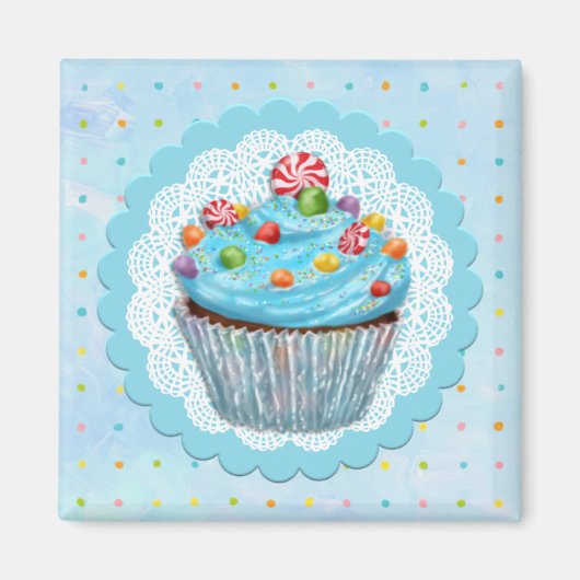 Blue Cupcake Magnet Magneet (Voorkant)