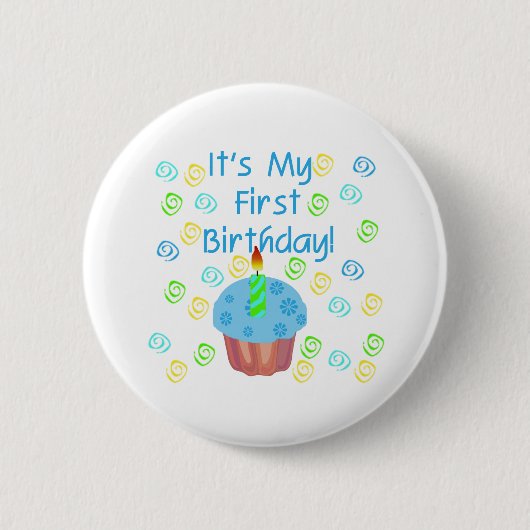 Blue Cupcake met kaarle First Birthday Ronde Button 5,7 Cm (Voorkant)