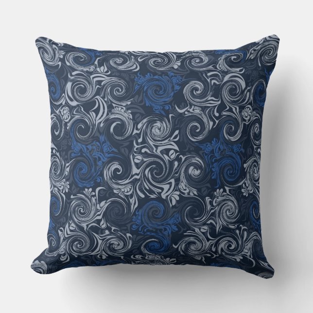 Blue Curls  Floral Pattern Sierkussen (Voorkant)
