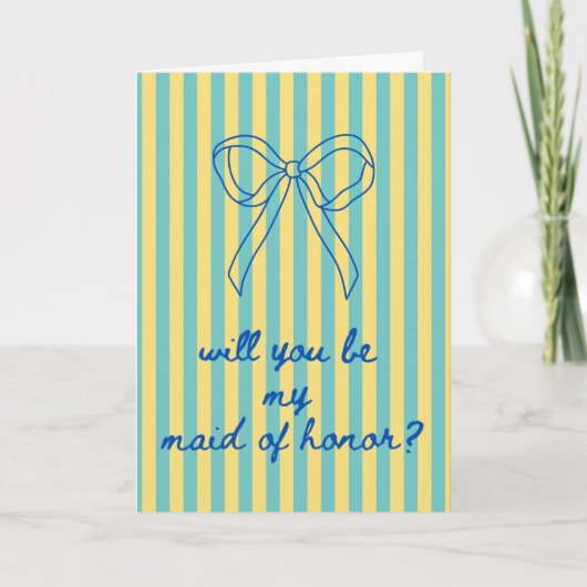 Blue Cursive + Aqua & Yellow Maid of Honor Kaart (Voorkant)