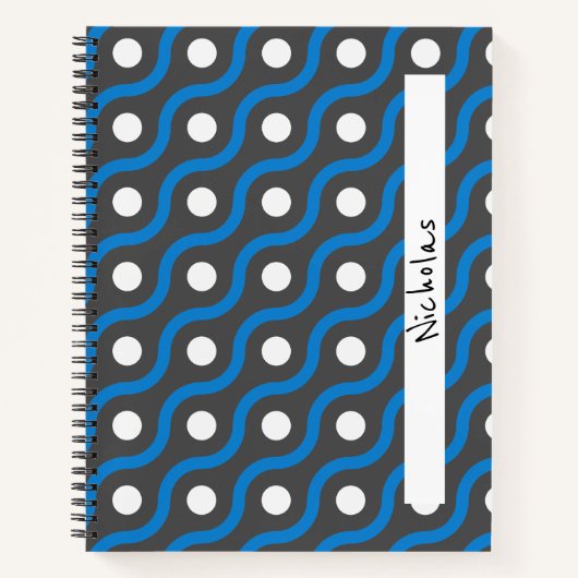 Blue Curving Line Pattern op Grey Notitieboek (Voorkant)