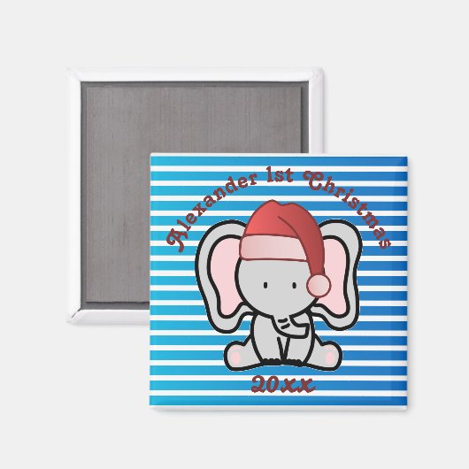 Blue Custom Baby Boy Name First Kerstmis 2022 Magneet (Voorkant / Achterkant)