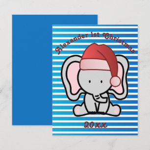 Blue Custom Baby Boy Name First Kerstmis 2022 Notitiekaartje