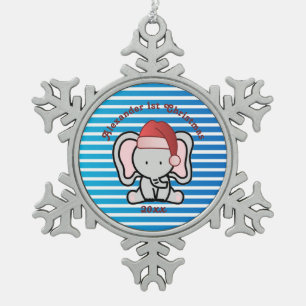 Blue Custom Baby Boy Name First Kerstmis 2022 Tin Sneeuwvlok Ornament