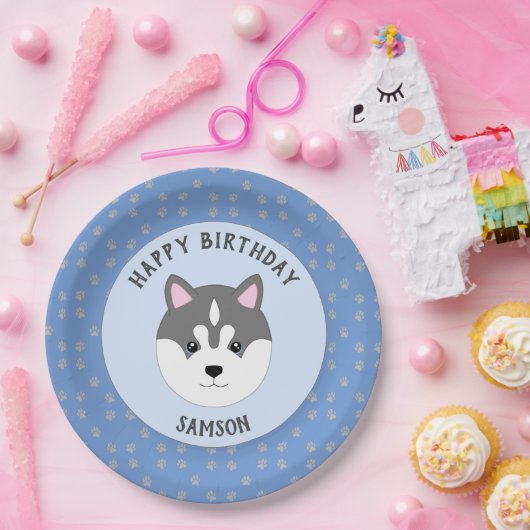 Blue Custom Dog Birthday Papieren Bordje (Feest)