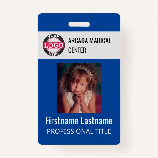 Blue Custom Employee Photo Logo Name Badge (Voorkant)