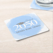 Blue Custom Graduation Party Modern Vierkante Kartonnen Onderzetter (Schuin)