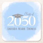 Blue Custom Graduation Party Modern Vierkante Kartonnen Onderzetter (Voorkant)