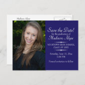 Blue Custom Photo Afstuderen Save the Date Briefkaart (Voorkant / Achterkant)