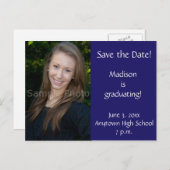 Blue Custom Photo Afstuderen Save the Date Kaart (Voorkant / Achterkant)