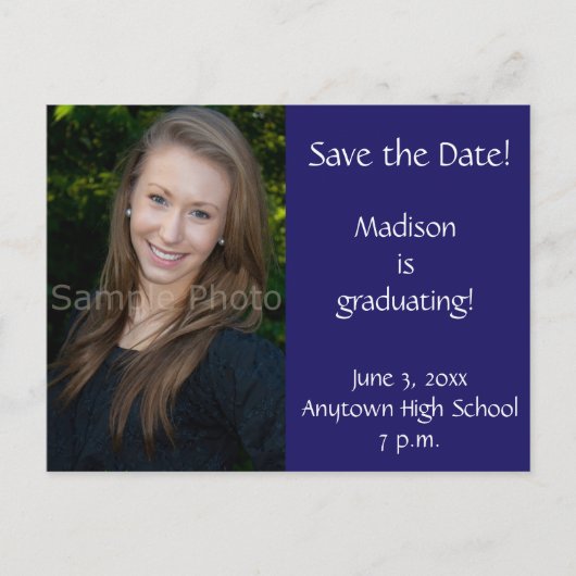 Blue Custom Photo Afstuderen Save the Date Kaart (Voorkant)