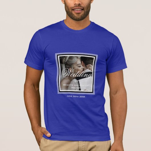 Blue Custom photo de mariage mens T-Shirt (Devant)