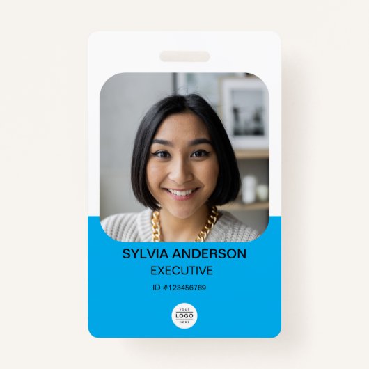 Blue Custom Photo Employee ID Logo QR-code Badge (Voorkant)