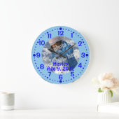Blue Custom Photo Text Clock met Sjabloon minuten Grote Klok (Huis)