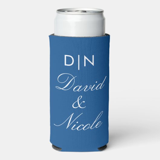 Blue Custom Text Can Cooler Personalized Sleeve (Seltzer Achterkant)
