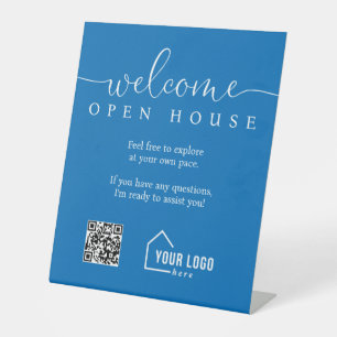 Blue Custom Vastgoed Welkom Open Huis Reclamebord Met Voetstuk