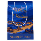 Blue Custom Winter Village Kerstmis Medium Cadeauzakje (Voorkant)