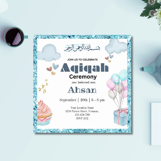 Blue Cute Aqeeqah- Aqiqah- Invitation