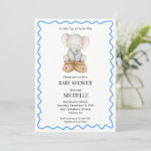 Blue Cute Baby Elephant Baby Shower Invitation (Debout devant)