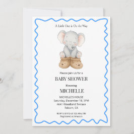 Blue Cute Baby Elephant Baby Shower Invitation Kaart