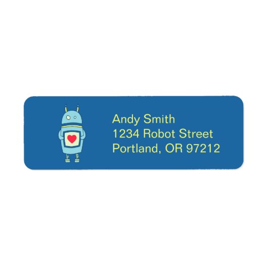 Blue Cute Clumsy Robot met hart Etiket (Voorkant)