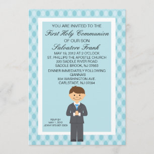 Blue Cute First Community Boy Invitation Kaart