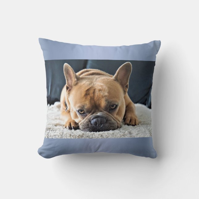 Blue Cute French Bulldog Cushion pillow Kussen (Voorkant)