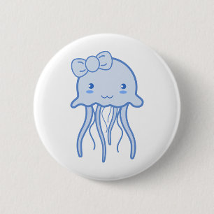 Blue Cute Jellyfish Ronde Button 5,7 Cm