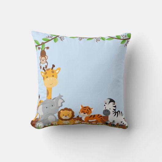 Blue Cute Jungle Baby Animaux Coussin (Recto)