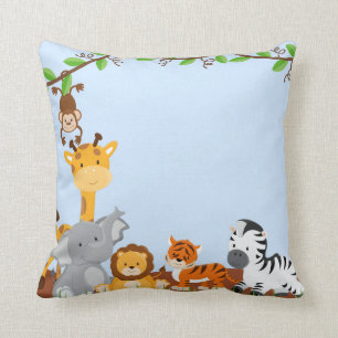 Blue Cute Jungle Baby Animaux Coussin