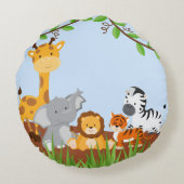 Blue Cute Jungle Baby Animaux Coussin rond (Dos)
