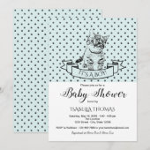 Blue Cute Kitten Baby shower Invitation Kaart (Voorkant / Achterkant)