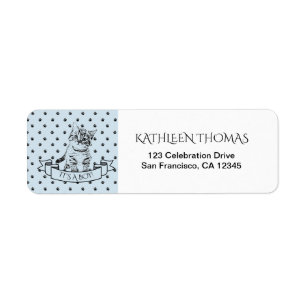 Blue Cute Kitten Baby shower Return Address Label