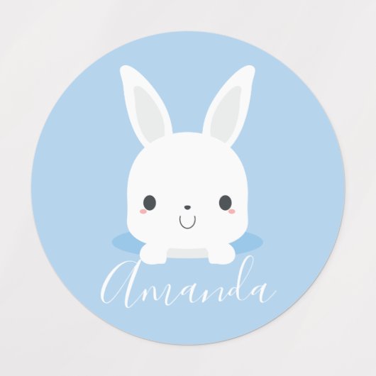 Blue Cute Little Bunny Rabbit met aangepaste naam Labels (Design 1)