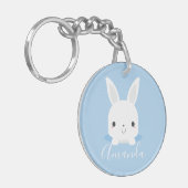 Blue Cute Little Bunny Rabbit met aangepaste naam Sleutelhanger (Voorkant Links)