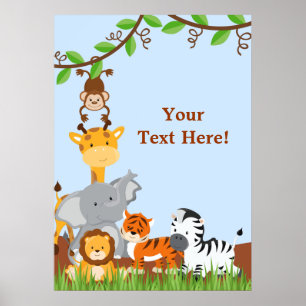 Blue Cute Oerwoud Baby Animals Poster