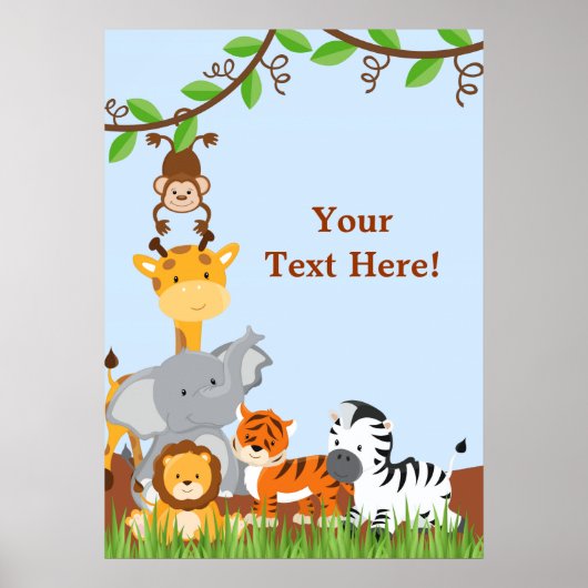 Blue Cute Oerwoud Baby Animals Poster (Voorkant)