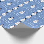 Blue Cute Snowman Snowflake Merry Kerstry Cadeaupapier (Hoek)