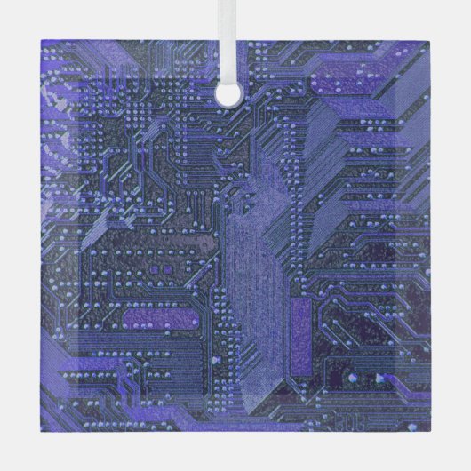 Blue Cyber Circuit Board Tech Art Electronics Glas Ornament (Voorkant)